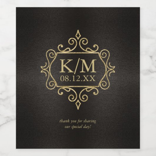 Fijn Filigree Gold Wedding Dank je wel ID871 Wijn Etiket (Enkel label)