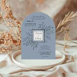 Fijn gebladerte | Dusty Blue Arch Wedding Uitnodig Kaart