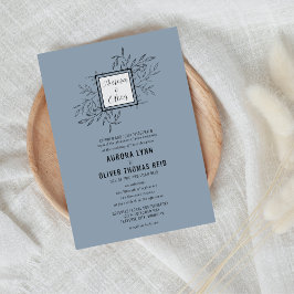 Fijn gebladerte | Dusty Blue | huwelijksuitnodigin Kaart