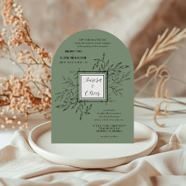 Fijn gebladerte | Sage Green Arch Wedding Uitnodig Kaart