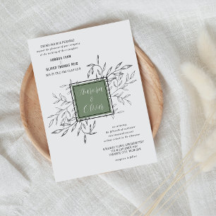 Fijn gebladerte Sage Green huwelijksuitnodigin Kaart
