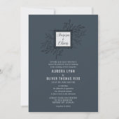 Fijn gebladerte | staalblauw | huwelijksuitnodigin kaart (Voorkant)