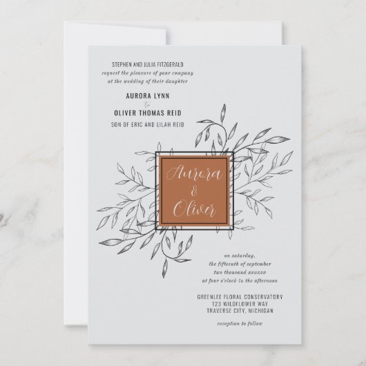 Fijn gebladerte | terracotta | huwelijksuitnodigin kaart (Voorkant)