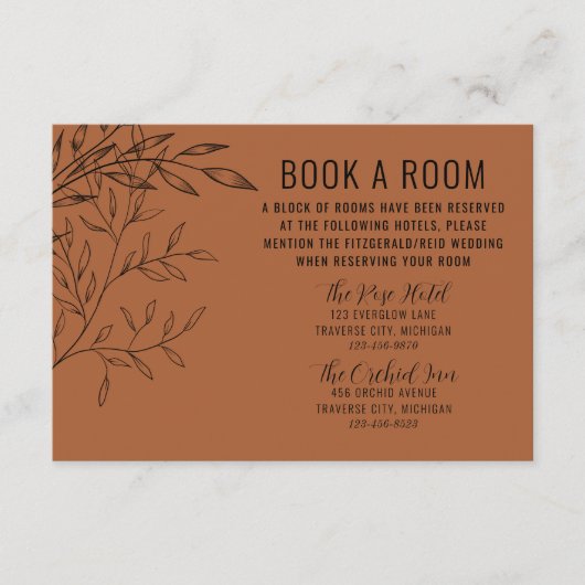 Fijn gebladerte | terracotta | Trouwhotels Informatiekaartje (Voorkant)