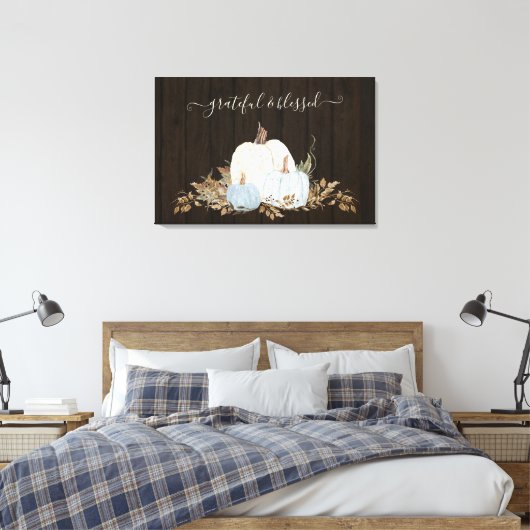 fijn gebluste dusty-blauwe witte pompoenen canvas afdruk (Insitu (Slaapkamer))