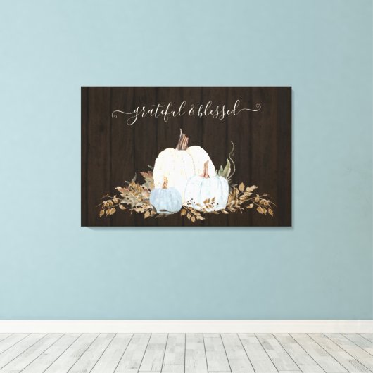 fijn gebluste dusty-blauwe witte pompoenen canvas afdruk (Insitu (Houten vloer))