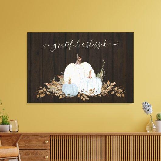 fijn gebluste dusty-blauwe witte pompoenen canvas afdruk (Insitu (Woonkamer))