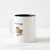 Fijn gele en blauwe woordkunst tweekleurige koffiemok (Voorkant links)