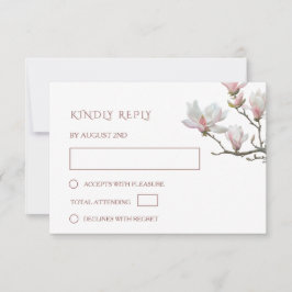 Fijn geschilderde magnolia bloemen bruiloft RSVP kaartje