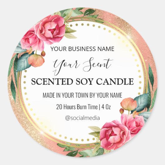 Fijn goud Glitter Roos Soy Candle Labels (Voorkant)