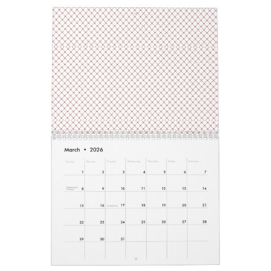 Fijn, herhalend, ruitvormig netpatroon met kalender (Mar 2026)