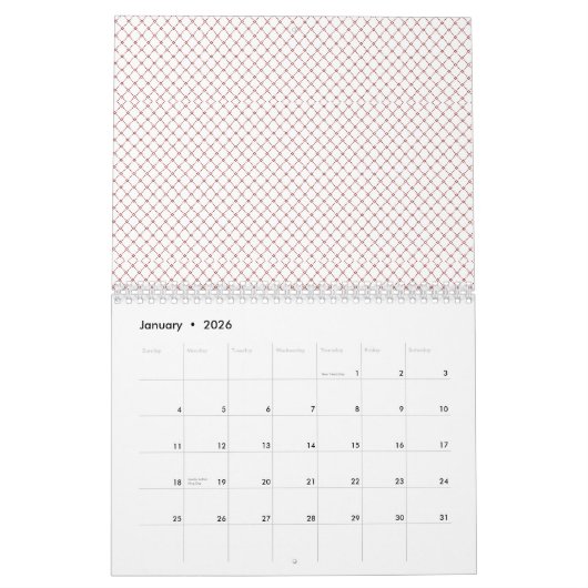 Fijn, herhalend, ruitvormig netpatroon met kalender (Jan 2026)