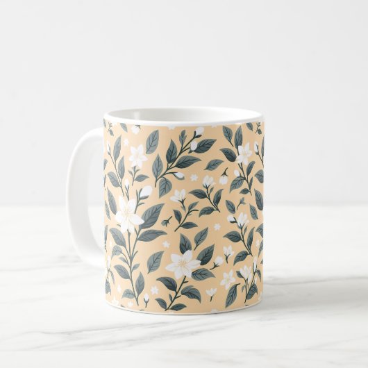 Fijn jasmijnpatroon koffiemok (Voorkant links)