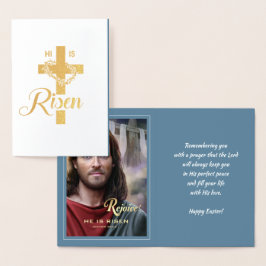Fijn. Jezus is Risen. Religieuze Pasen Folie Kaarten