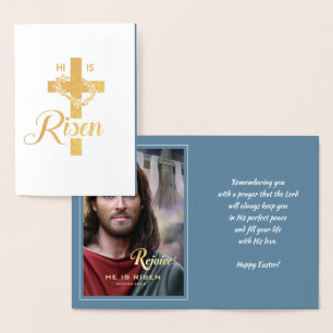 Fijn. Jezus is Risen. Religieuze Pasen Folie Kaarten