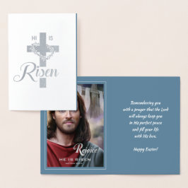 Fijn. Jezus is Risen. Religieuze Pasen Folie Kaarten