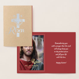 Fijn. Jezus is Risen. Religieuze Pasen Folie Kaarten