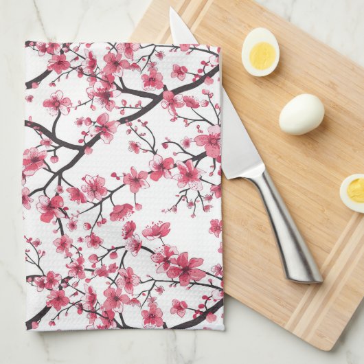 Fijn kersenbloesempatroon theedoek (Quarter Fold)