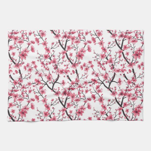 Fijn kersenbloesempatroon theedoek (Horizontaal)