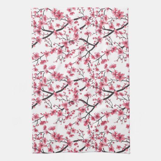 Fijn kersenbloesempatroon theedoek (Verticaal)