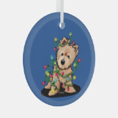 Fijn kerstfeest Norwich Terrier Sweatshirt Glas Ornament (Voorkant Rechts)
