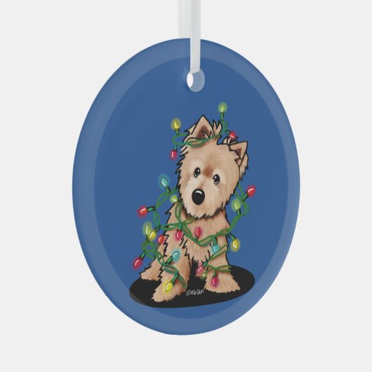 Fijn kerstfeest Norwich Terrier Sweatshirt Glas Ornament (Voorkant Rechts)