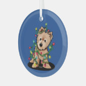 Fijn kerstfeest Norwich Terrier Sweatshirt Glas Ornament (Voorkant links)