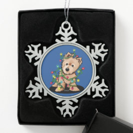 Fijn kerstfeest Norwich Terrier Tin Sneeuwvlok Ornament
