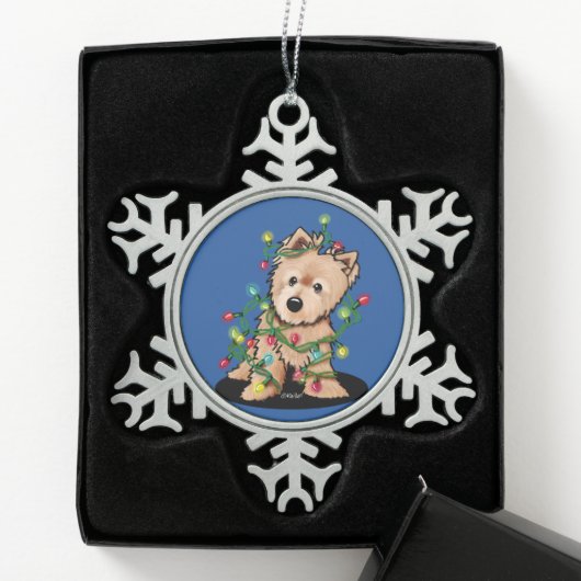 Fijn kerstfeest Norwich Terrier Tin Sneeuwvlok Ornament (Kistje)