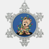 Fijn kerstfeest Norwich Terrier Tin Sneeuwvlok Ornament (Voorkant)