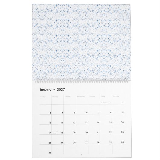 Fijn, lichtblauw patterend ontwerp dat zich herhaa kalender (Jan 2027)