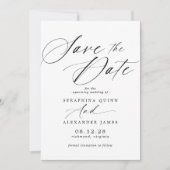 Fijn luchtig schrift | Klassiek zwart en wit Save The Date (Voorkant)