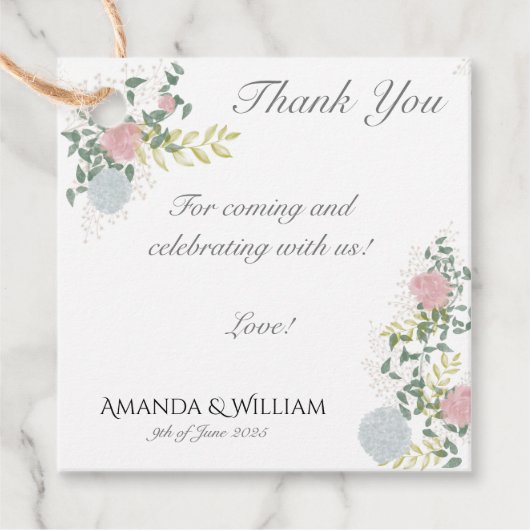 Fijn opgebloeide bruiloft bedankjes labels (Voorkant)