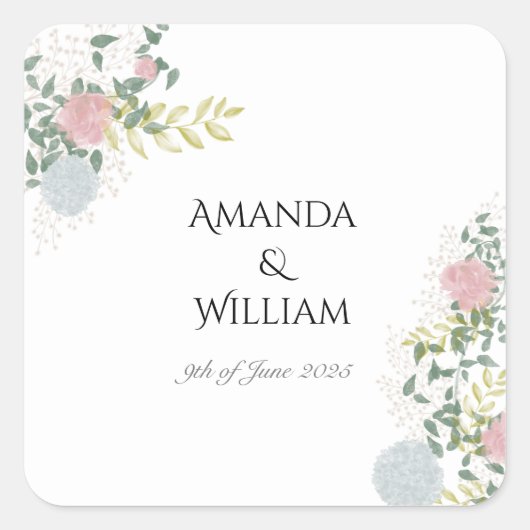 Fijn opgebloeide bruiloft vierkante sticker (Voorkant)