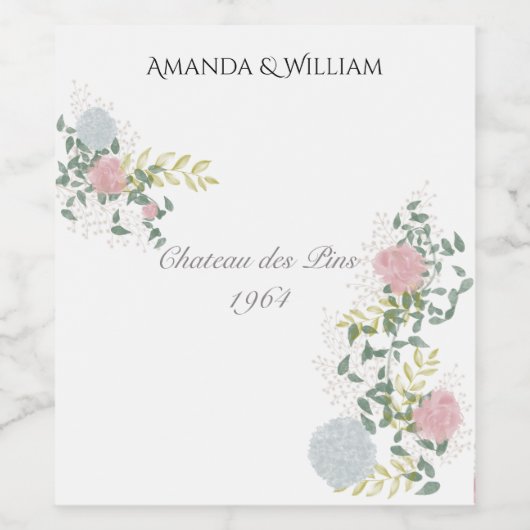 Fijn opgebloeide bruiloft wijn etiket (Enkel label)