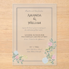 Fijn opgebloeide huwelijksuitnodiging acryl uitnodigingen