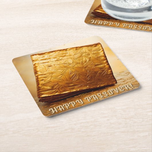 Fijn Pascha! Golden Matzah Kartonnen Onderzetters (Schuin)