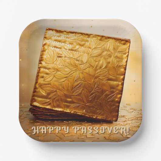 Fijn Pascha! Golden Matzah Papieren Bordje (Voorkant)