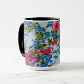 Fijn  rood blauw-Indiaas Floral Patroon Mok (Voorkant links)