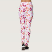 Fijn rood en roze bloemmotief op zacht wit leggings (Achterkant)