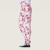 Fijn rood en roze bloemmotief op zacht wit leggings (Links)