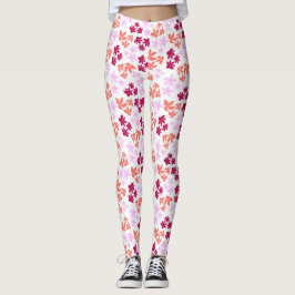 Fijn rood en roze bloemmotief op zacht wit leggings
