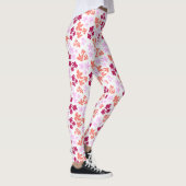 Fijn rood en roze bloemmotief op zacht wit leggings (Rechts)