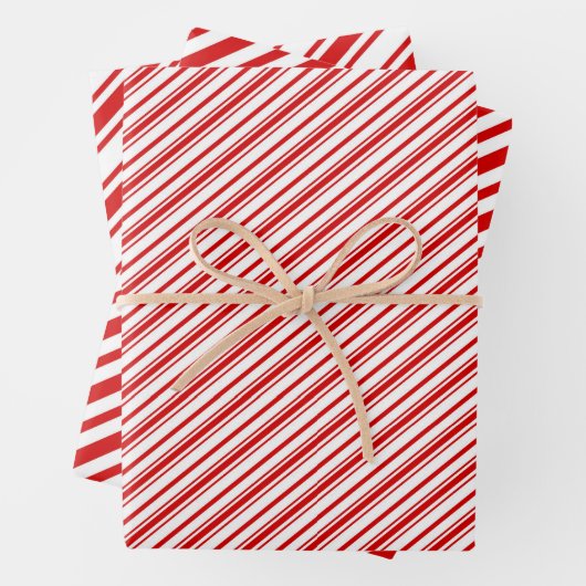 Fijn rood wit Candy Cane Stripes Retro Inpakpapier Vel (In situ)