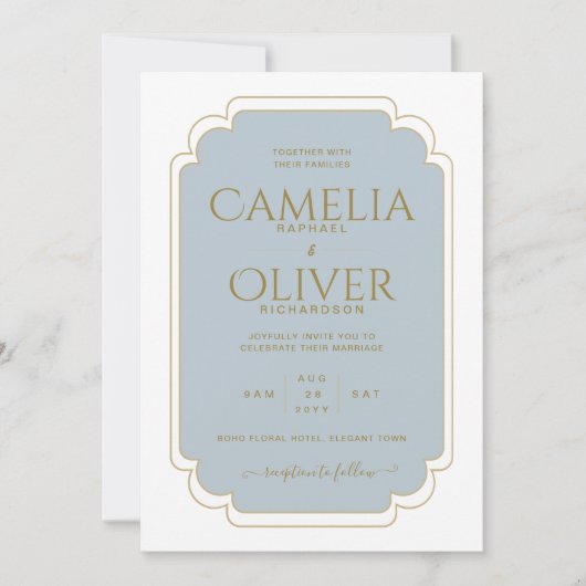 Fijn Stofblauw Goud MONOCHROME Trouwen Kaart (Voorkant)