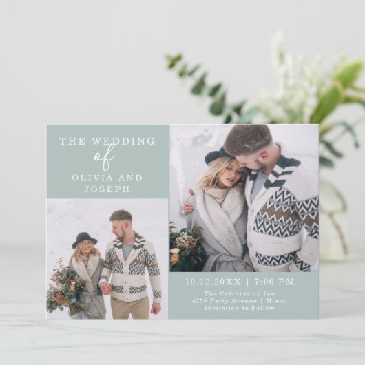 Fijn | Twee foto's bruiloft Kaart (Staand voorkant)