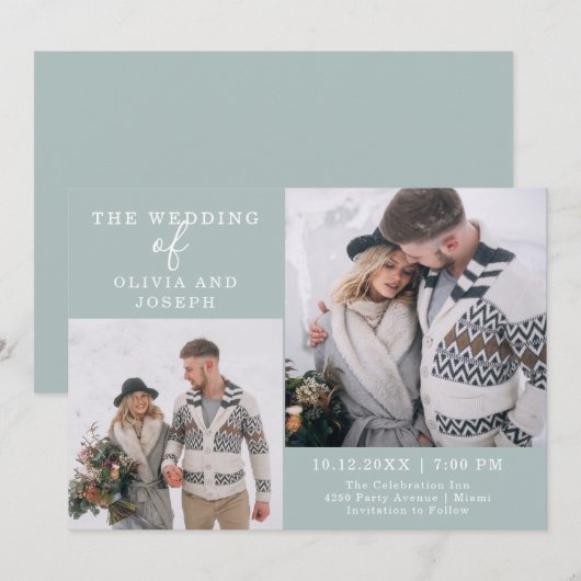 Fijn | Twee foto's bruiloft Kaart (Voorkant / Achterkant)