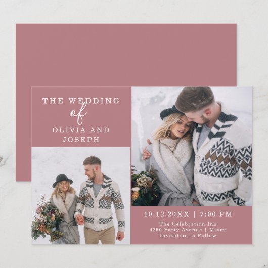 Fijn | Twee foto's bruiloft Kaart (Voorkant / Achterkant)