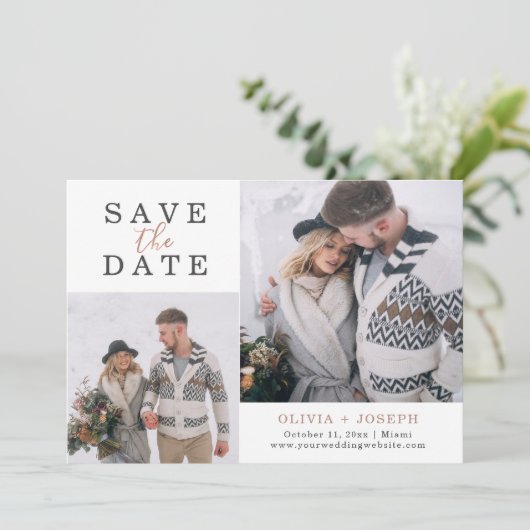 Fijn | Twee foto's die de datum opslaan Save The Date (Staand voorkant)