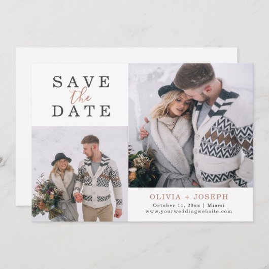 Fijn | Twee foto's die de datum opslaan Save The Date (Voorkant / Achterkant)